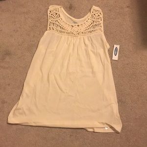 Old navy white tank top. ( Cross front )
